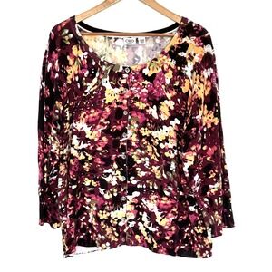 Cato Cardigan Women's Size 26/28W Floral Button Down 3/4 Sleeve Sweater